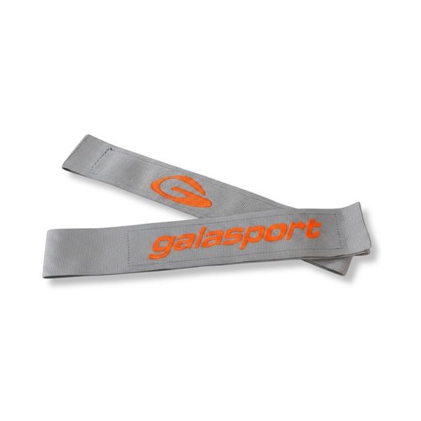 Two grey velcro C1 straps with orange Galasport logo on a white backdground