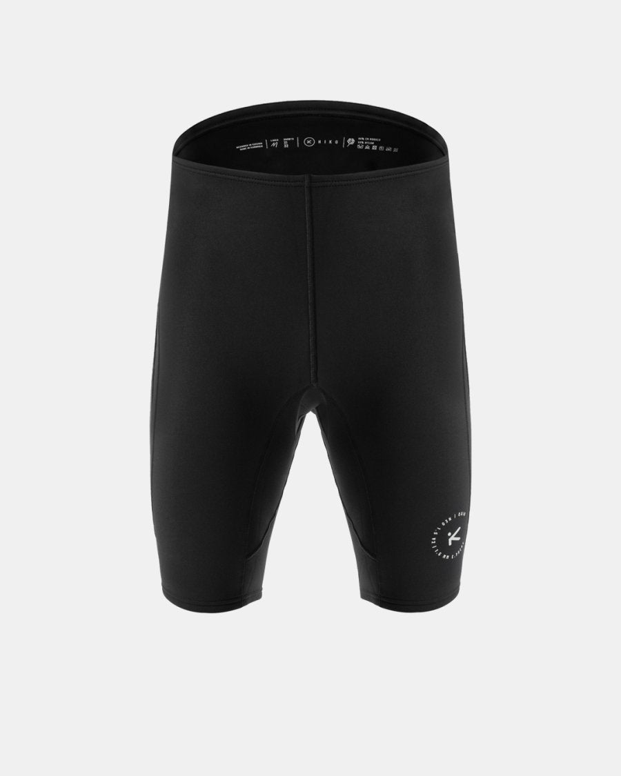 Hiko neoprene shorts in black on a white background - front view