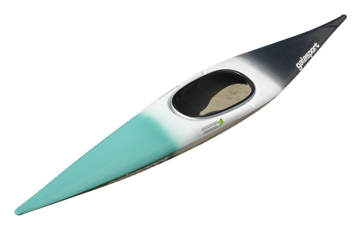 Galasport childrens kayak Barbusa - ;full view shown in plae blue with white and clear carbon fade