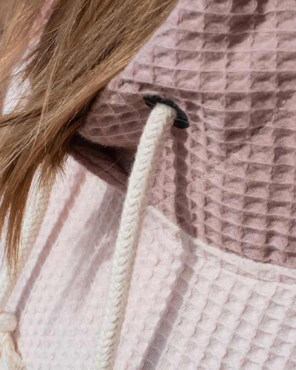 poncho - tan - close up view