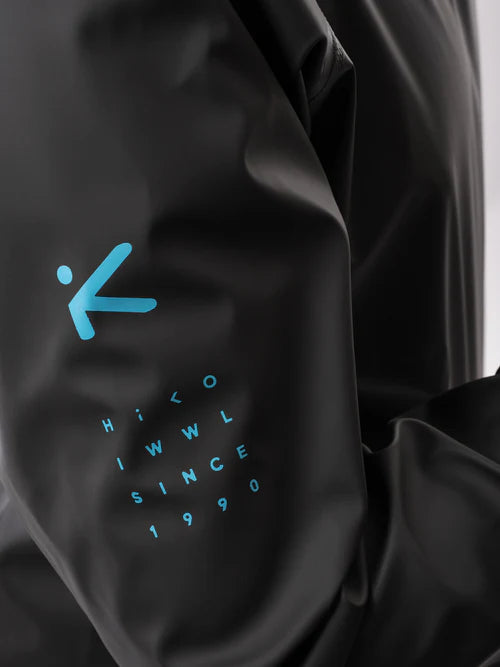 Close up of blue Hiko logo on sleeve 