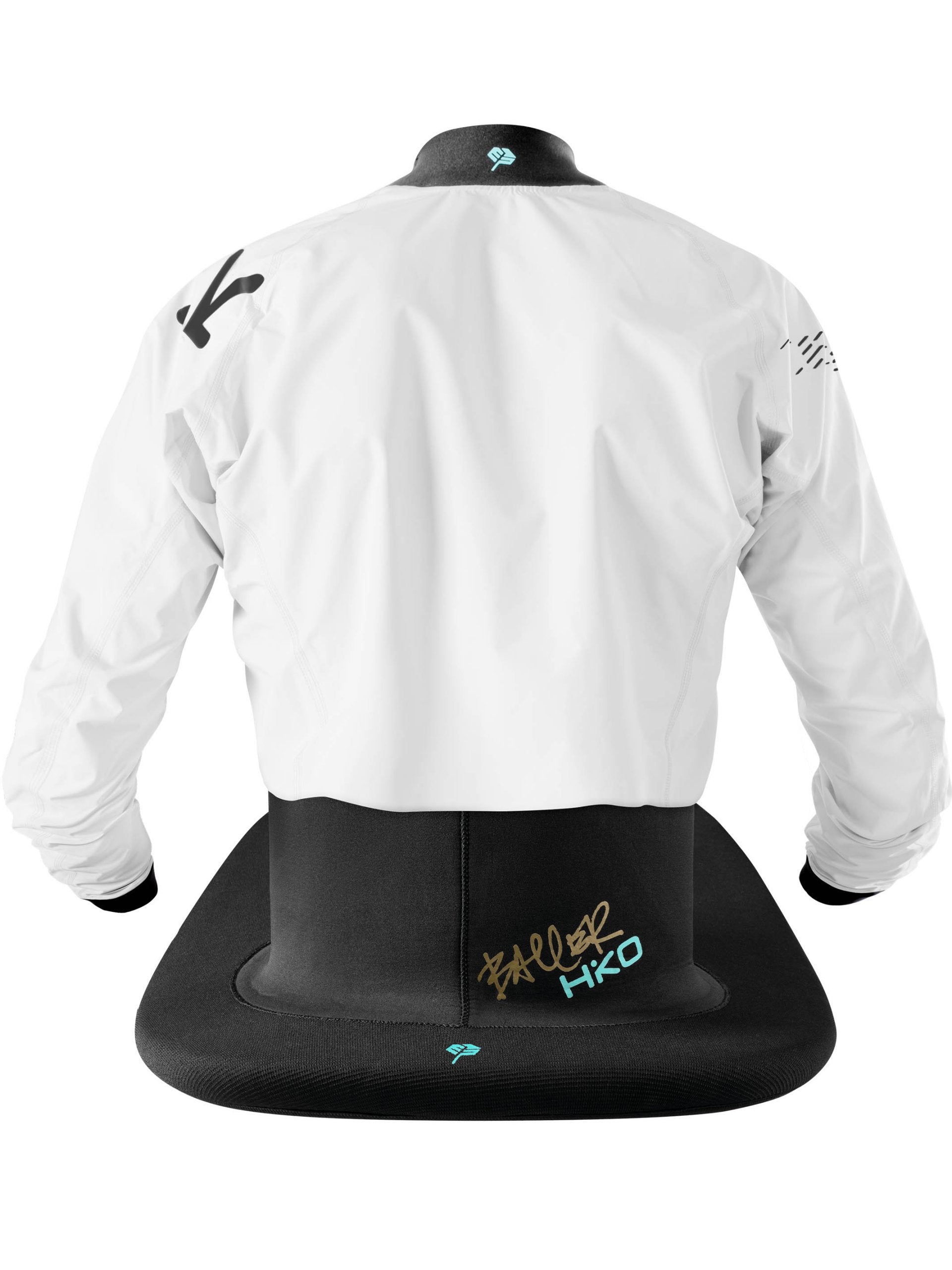 BACK VIEW OF BALLER 87 TOPDECK FOR KAYAK CROSS - SHOWN IN WHITE LONG SLEEVED 