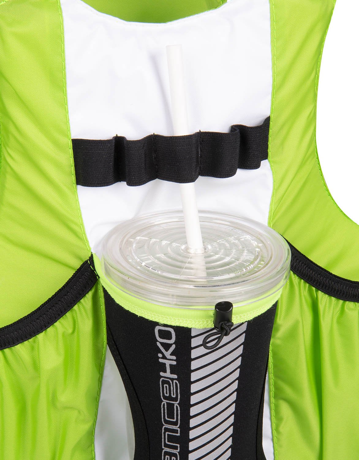 CLOSE UP VIEW OF DRINKS HOLDER ON ENDURANCE PFD