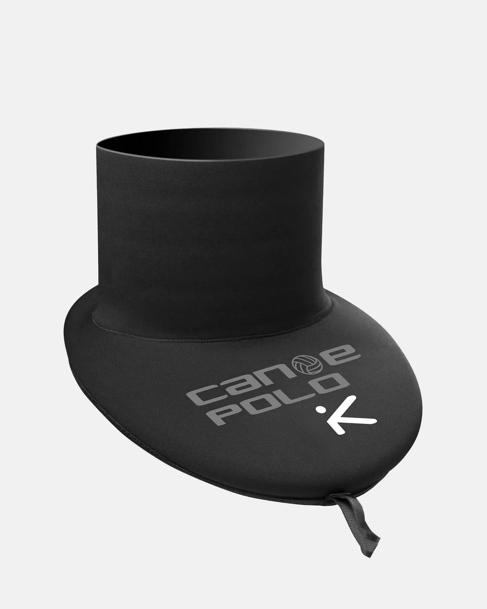 Hiko Canoe Polo deck  - full view with logo on deck, a  black deck on a white background