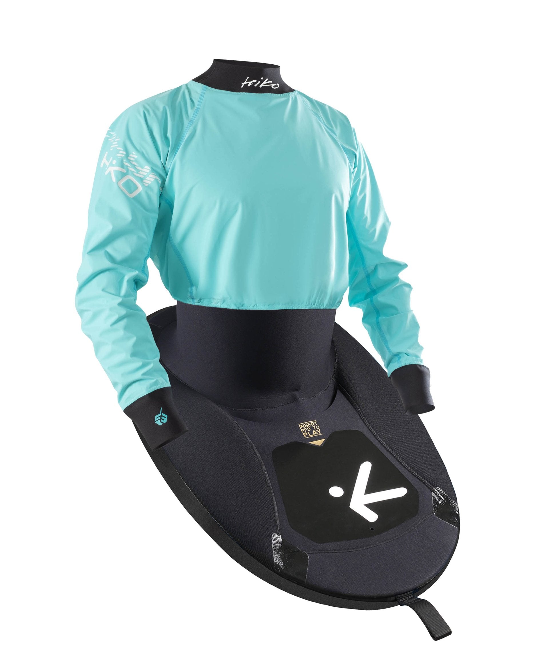 E1 Jackpot Zephyr topdeck - long sleeved - front view in coral blue 