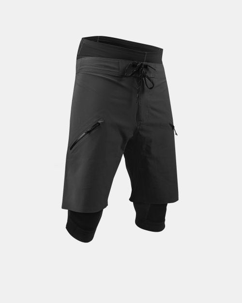 BLACK  SHORTS DOUBLE LAYER ON WHITE BACKGROUND