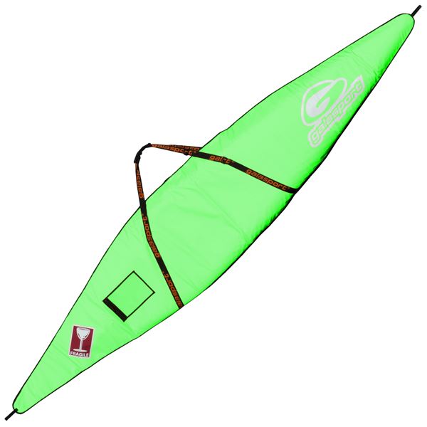 NEON GREEN KAYAK BOAT BAG WITH STRAP ON WHIET BACKGROUND 
