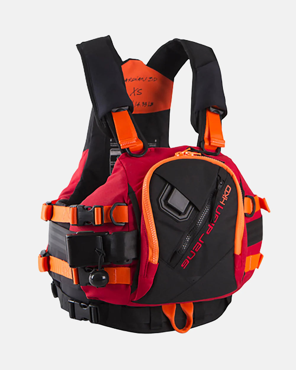 Hiko Guardian 3.D PFD for whitewater kayaking - shown in Inferno colourway - red, orange,black