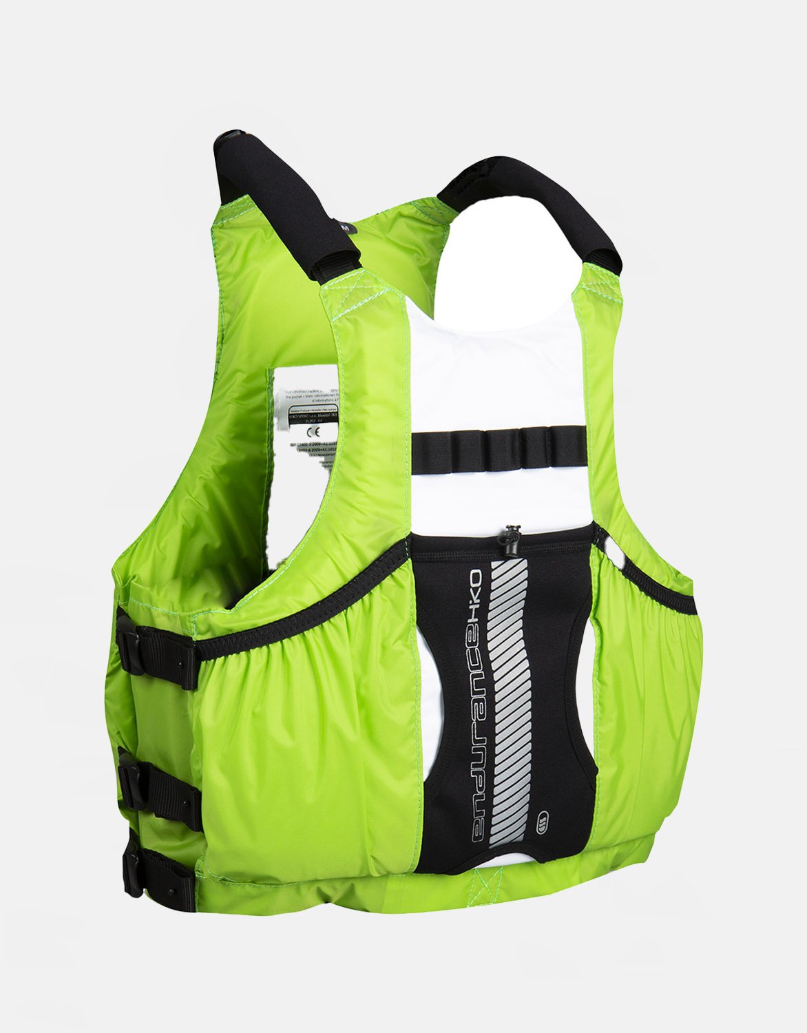 GREEN AND WHITE BUOYANCY AID ON WHITE BACK GROUND