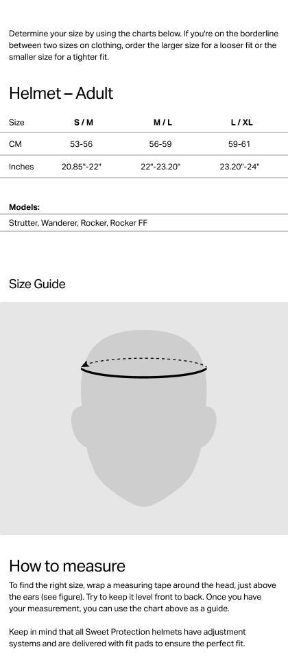 SIZE CHART FOR KAYAKING HELMET