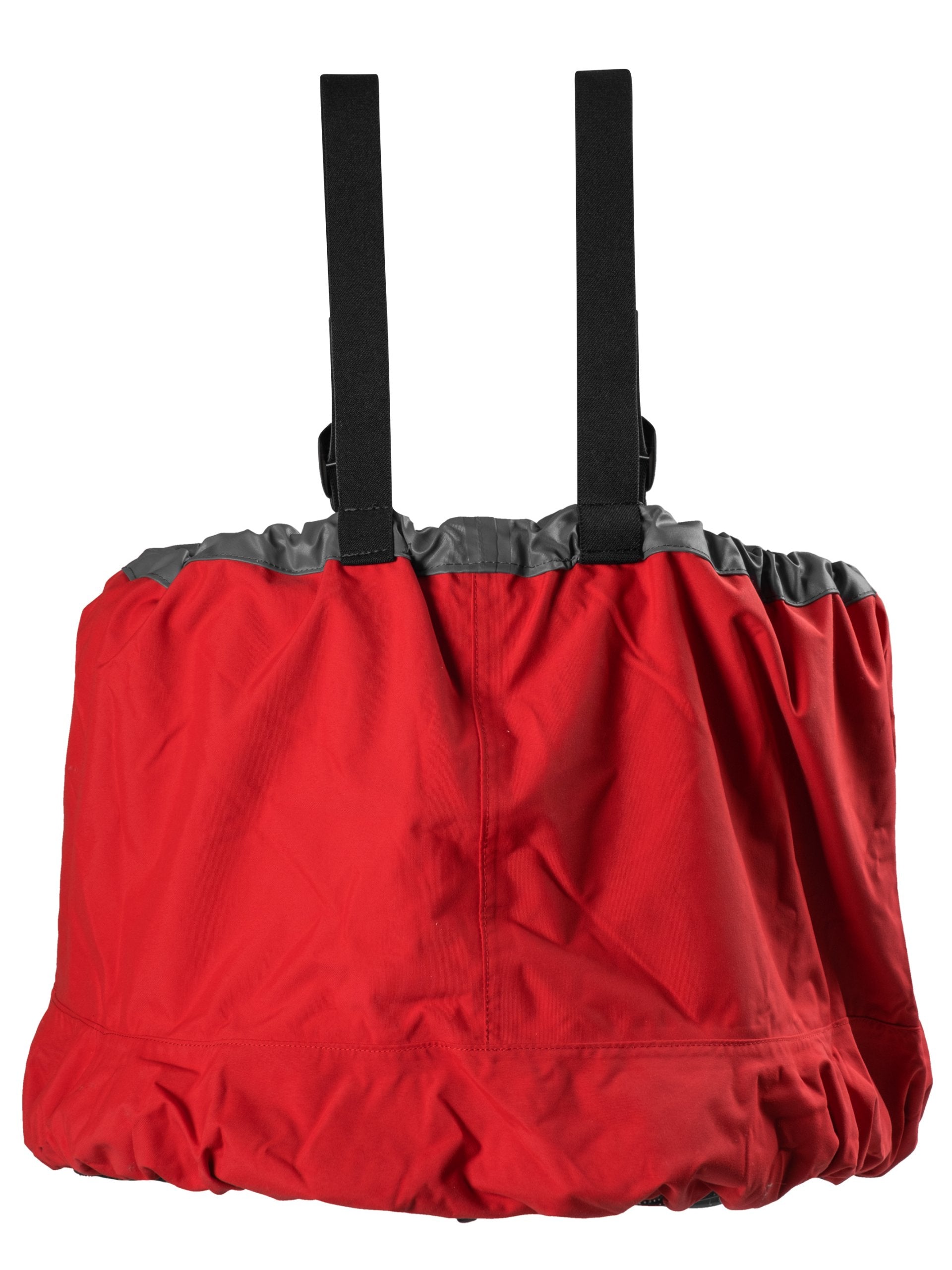 Sea touring spraydeck - back view shown in red with straps