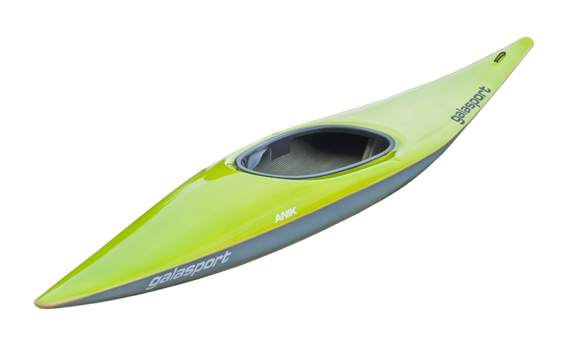 Galasport Anik childrens kayak - shown in Lime colour deck and grey hull with white logo